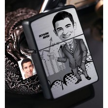 BK Gift Kişiye Özel Bay Ceo Karikatürlü Benzinli Siyah Metal Çakmak - 1