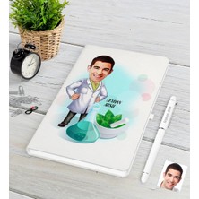 BK Gift Kişiye Özel Bay Eczacı Karikatürlü Beyaz Defter Kalem Seti-1