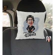 BK Gift Kişiye Özel Isimli Kadın Pilot Karikatürlü Kare Araç Koltuk Yastığı-1