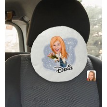 BK Gift Kişiye Özel Isimli Kadın Karikatürlü Yuvarlak Araç Koltuk Yastığı-13