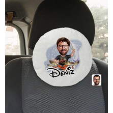BK Gift Kişiye Özel Isimli Erkek Baterist Karikatürlü Yuvarlak Araç Koltuk Yastığı-1