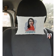 BK Gift Kişiye Özel Isimli Kadın Karikatürlü Dikdörtgen Araç Koltuk Yastığı