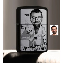 BK Gift Kişiye Özel Bay Kimya Mühendisi Karikatürlü Benzinli Siyah Metal Çakmak - 1