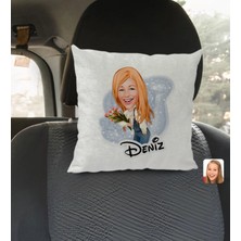 BK Gift Kişiye Özel Isimli Kadın Karikatürlü Kare Araç Koltuk Yastığı-13