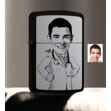 BK Gift Kişiye Özel Bay Doktor Karikatürlü Benzinli Siyah Metal Çakmak - 1