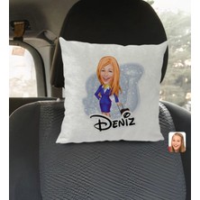 BK Gift Kişiye Özel Isimli Hostes Karikatürlü Kare Araç Koltuk Yastığı-2