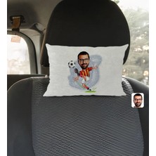BK Gift Kişiye Özel Sarı Kırmızı Futbolcu Karikatürlü Dikdörtgen Araç Koltuk Yastığı-1