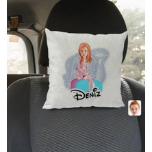 BK Gift Kişiye Özel Isimli Kadın Karikatürlü Kare Araç Koltuk Yastığı-32