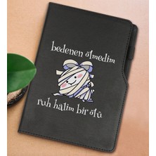 Bk Gift Ruh Halim Bir Ölü Tasarımlı Siyah Termo Deri Not Defteri 15X21CM-1