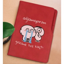 Bk Gift Gözüme Toz Kaçtı Tasarımlı Kırmızı Termo Deri Not Defteri 15X21CM-1
