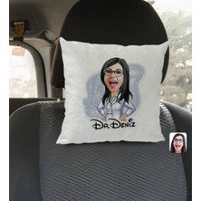 BK Gift Kişiye Özel Isimli Kadın Doktor Karikatürlü Kare Araç Koltuk Yastığı-1
