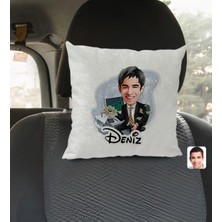BK Gift Kişiye Özel Isimli Erkek Bankacı Karikatürlü Kare Araç Koltuk Yastığı-3