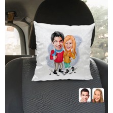 BK Gift Kişiye Özel Sevgililer Karikatürlü Kare Araç Koltuk YASTIĞI-107