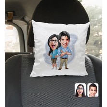 BK Gift Kişiye Özel Sevgililer Karikatürlü Kare Araç Koltuk YASTIĞI-101