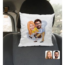 BK Gift Kişiye Özel Sevgililer Karikatürlü Kare Araç Koltuk YASTIĞI-102