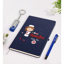 BK Gift Kişiye Özel Hemşire Temalı Lacivert Defter Kalem 32GB USB Bellek Hediye Seti-5