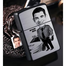 BK Gift Kişiye Özel Bay Polis Karikatürlü Benzinli Siyah Metal Çakmak - 6