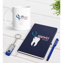 BK Gift Kişiye Özel Diş Hekimi Temalı Lacivert Defter Kalem Kupa 32GB USB Bellek Hediye Seti-1