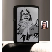 BK Gift Kişiye Özel Bayan Diş Hekimi Karikatürlü Benzinli Siyah Metal Çakmak - 2