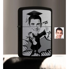 BK Gift Kişiye Özel Bay Mezun Karikatürlü Benzinli Siyah Metal Çakmak - 1