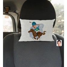 BK Gift Kişiye Özel Erkek Jokey Karikatürlü Dikdörtgen Araç Koltuk Yastığı-1