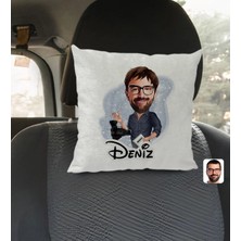 BK Gift Kişiye Özel Isimli Erkek Yönetmen Karikatürlü Kare Araç Koltuk Yastığı-1