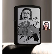 BK Gift Kişiye Özel Hostes Karikatürlü Benzinli Siyah Metal Çakmak - 2
