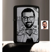 BK Gift Kişiye Özel Bay Doktor Karikatürlü Benzinli Siyah Metal Çakmak - 2