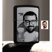 BK Gift Kişiye Özel Şerefe Karikatürlü Benzinli Siyah Metal Çakmak - 1