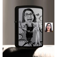 BK Gift Kişiye Özel Bayan Kuaför Karikatürlü Benzinli Siyah Metal Çakmak - 1