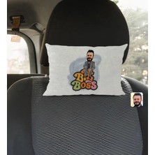 BK Gift Kişiye Özel Erkek Big Boss Karikatürlü Dikdörtgen Araç Koltuk Yastığı-3