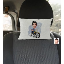 BK Gift Kişiye Özel Isimli Erkek Motorcu Karikatürlü Dikdörtgen Araç Koltuk Yastığı-1