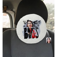 BK Gift Kişiye Özel Kadın Big Boss Karikatürlü Yuvarlak Araç Koltuk Yastığı-3