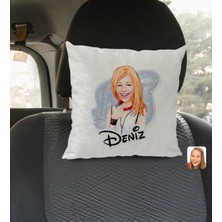 BK Gift Kişiye Özel Isimli Kadın Karikatürlü Kare Araç Koltuk Yastığı-35