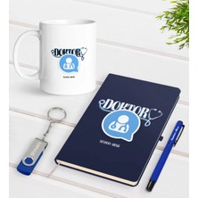 BK Gift Kişiye Özel Doktor Temalı Lacivert Defter Kalem Kupa 32GB USB Bellek Hediye Seti-11