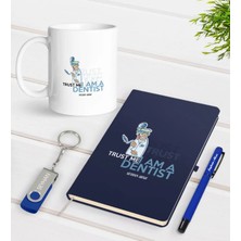 BK Gift Kişiye Özel Diş Hekimi Temalı Lacivert Defter Kalem Kupa 32GB USB Bellek Hediye Seti-3