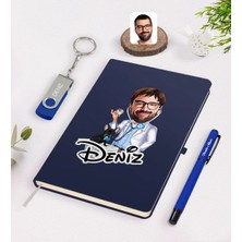 BK Gift Kişiye Özel Erkek Veteriner Hekim Karikatürlü Lacivert Defter Kalem 32GB USB Bellek Hediye Seti-2