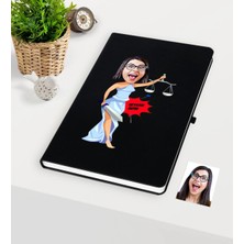 BK Gift Kişiye Özel Bayan Avukat Karikatürlü Siyah Defter - 1
