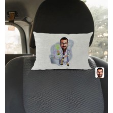 BK Gift Kişiye Özel Erkek Kimya Öğretmeni Karikatürlü Dikdörtgen Araç Koltuk Yastığı-2
