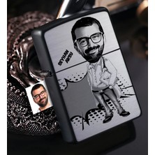 BK Gift Kişiye Özel Bay Doktor Karikatürlü Benzinli Siyah Metal Çakmak - 5