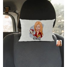 BK Gift Kişiye Özel Isimli Kadın Emlakçı Karikatürlü Dikdörtgen Araç Koltuk Yastığı-2