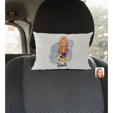 BK Gift Kişiye Özel Isimli Kadın Karikatürlü Dikdörtgen Araç Koltuk Yastığı