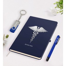BK Gift Kişiye Özel Tıp Sembolü Temalı Lacivert Defter Kalem 32GB USB Bellek Hediye Seti-1