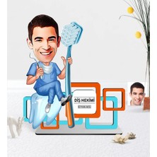 BK Gift Kişiye Özel Bay Diş Hekimi Karikatürlü 3D Ahşap Masa Isimliği - 2