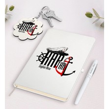BK Gift Kişiye Özel Kaptan Beyaz Defter Kalem ve Anahtarlık Hediye Seti-2