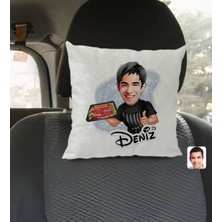 BK Gift Kişiye Özel Isimli Erkek Kasap Karikatürlü Kare Araç Koltuk Yastığı-2