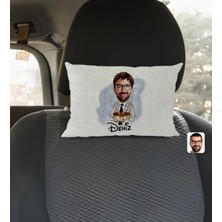 BK Gift Kişiye Özel Isimli Erkek Doğum Günü Karikatürlü Dikdörtgen Araç Koltuk Yastığı-4