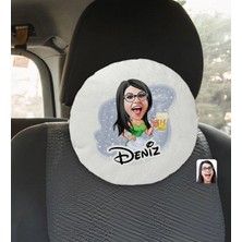 BK Gift Kişiye Özel Isimli Kadın Karikatürlü Yuvarlak Araç Koltuk Yastığı-30