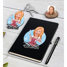 BK Gift Kişiye Özel Kadın Aşçı Karikatürlü Siyah Defter Kalem ve Anahtarlık Hediye Seti-1