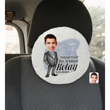 BK Gift Kişiye Özel Isimli Erkek Kolay Yetişmiyor Karikatürlü Yuvarlak Araç Koltuk Yastığı-1